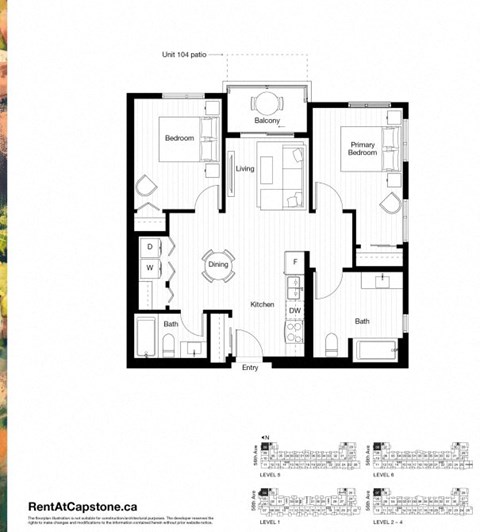 A black and white image of a floor plan for a unit at RentAtCapstone.ca.